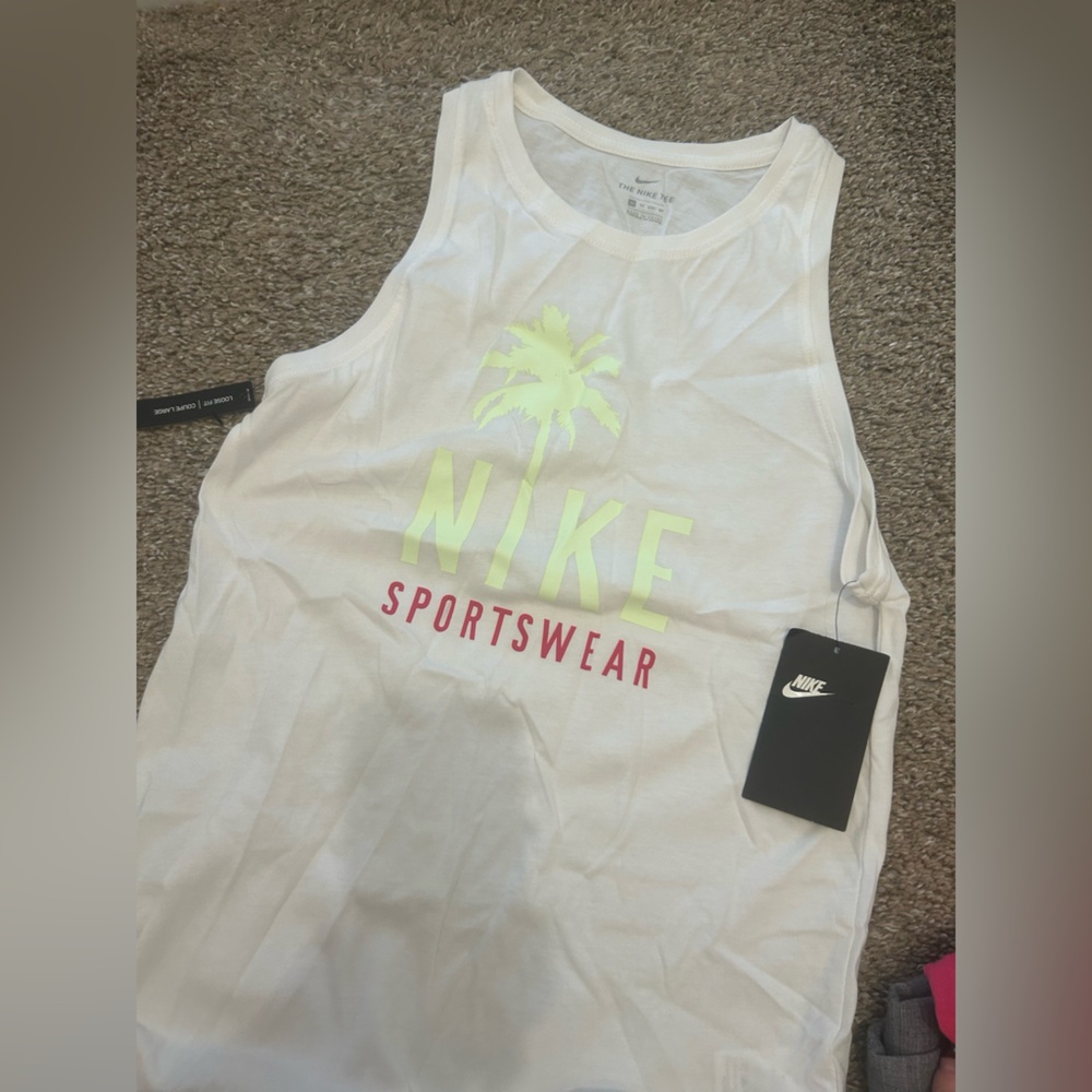 NWT Nike White sports Tank Top with Neon Accents